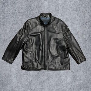 Andrew Marc All Black Leather Bomber Jacket Motorcycle Biker Mens 4XL